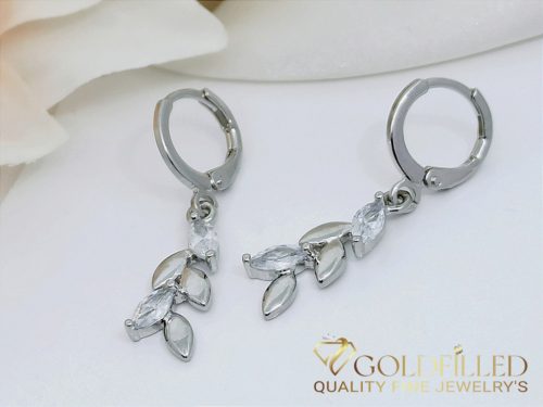 Gold-Filled Hypoallergenic Leaf Earrings 35mm Rhodium 14K color color	