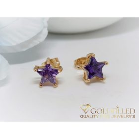   Gold-Filled Hypoallergenic Stud Earrings with Purple Stone 9mm 18K color	