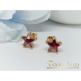   Gold-Filled Hypoallergenic Stud Earrings with Red Stone 9mm 18K color	