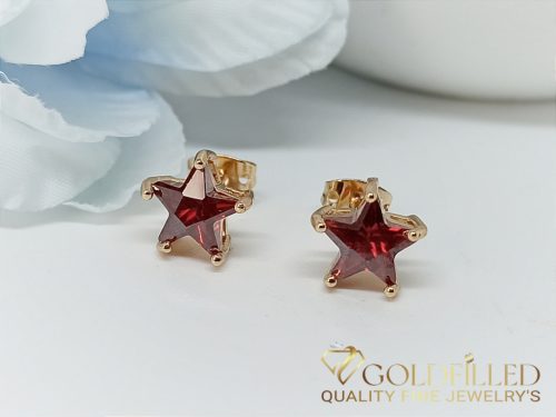 Gold-Filled Hypoallergenic Stud Earrings with Red Stone 9mm 18K color	
